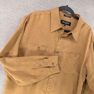 Brandini Mens Faux Suede Button Up Shirt Camel Tan Long Sleeve Size L